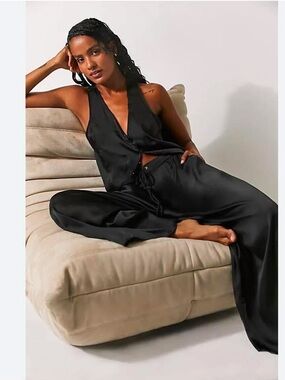 Free People Wine Down Lounge Set pants and vest black XS